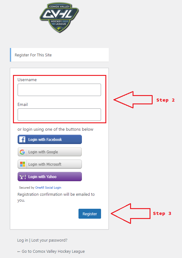 How to Create a New Login Comox Valley Hockey League